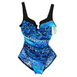 Miraclesuit Animal Kingdom 1pc Swimsuit Crossover Underwire Shirred Blue Teal